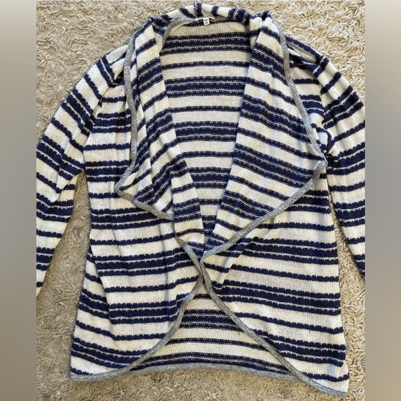 SPLENDID blue white striped long sleeve cardigan sweater large l - Picture 2 of 11